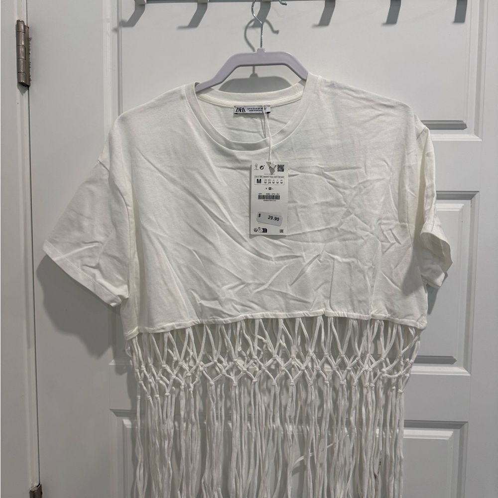 Zara Cream Fringe T-Shirt